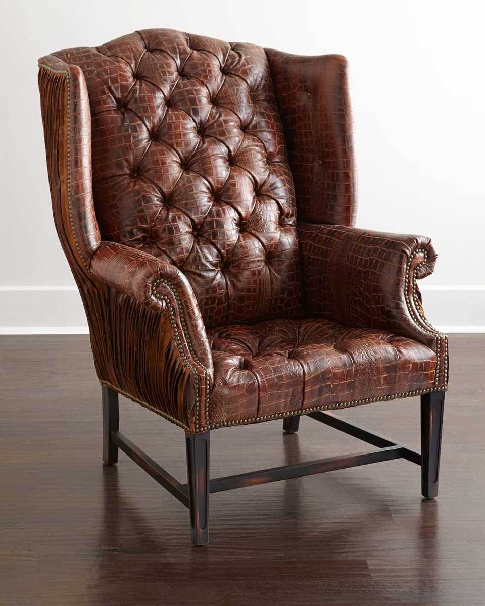 Aidan Tufted-Leather Wing Chair
